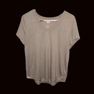 So Tan T-Shirt Soft Rounded Hem Womens Size Large Everyday Tee